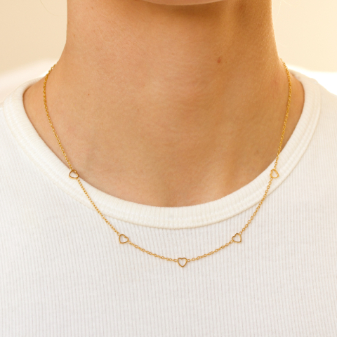 vanntett hjerte halskjede i forgylt stål - OCEANA