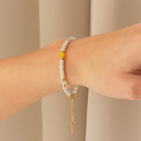 vanntett multifarget perle armbånd i forgylt stål - OCEANA