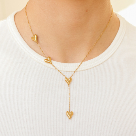 vanntett hjerte halskjede i forgylt stål - OCEANA