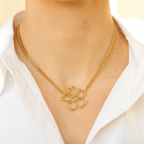 vanntett blomst halskjede i forgylt stål - OCEANA