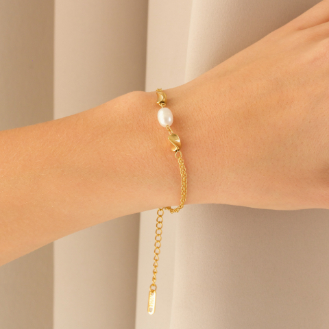 vanntett perle armbånd i forgylt stål - OCEANA