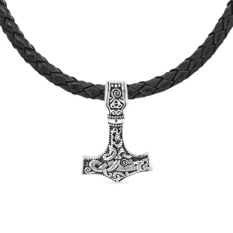 vanntett tors hammer halskjede i lær med anheng i stål - OCEANA