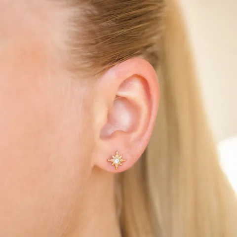 vanntette stjerne hvit zirkon øredobber i forgylt stål - OCEANA