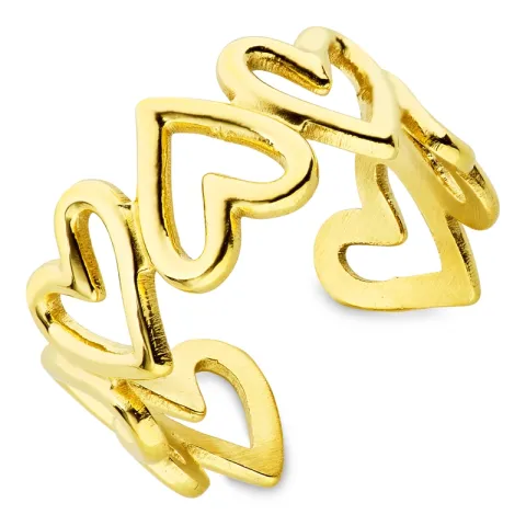 vanntett hjerte justerbar ring i forgylt stål - OCEANA