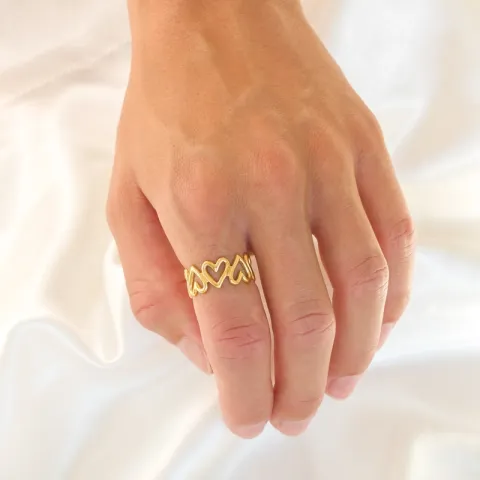 vanntett hjerte justerbar ring i forgylt stål - OCEANA