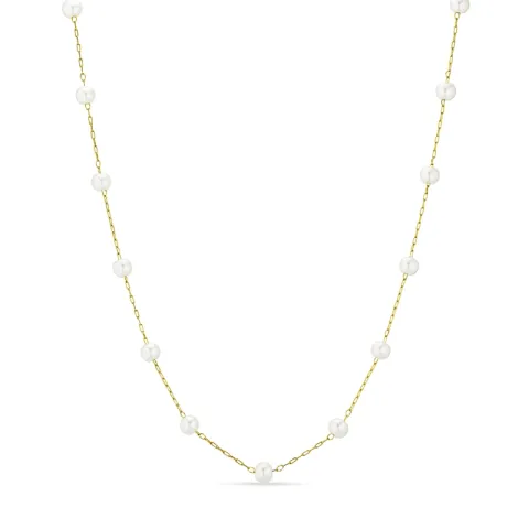 vanntett perle halskjede i forgylt stål 45+5 cm x 4,2 mm  - OCEANA