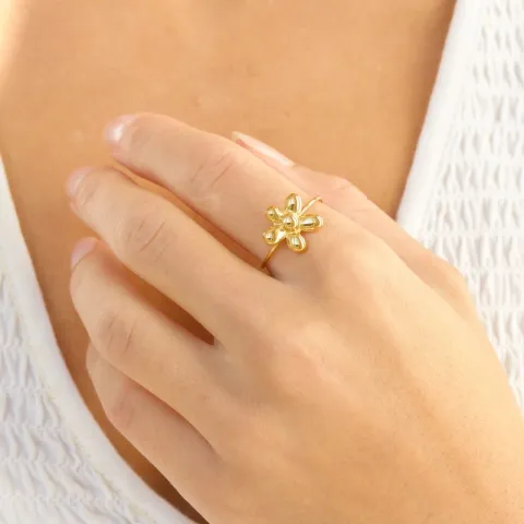 justerbar blomst ring i forgylt stål - OCEANA