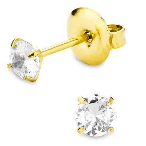 4 mm vanntette zirkon solitaireørepynt i forgylt stål - OCEANA