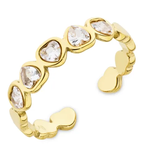 vanntett hjerte zirkon justerbar ring str. 54-58 i forgylt stål - OCEANA