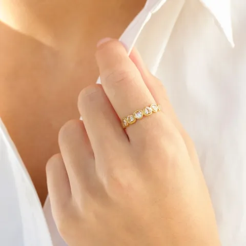 vanntett hjerte zirkon justerbar ring str. 54-58 i forgylt stål - OCEANA