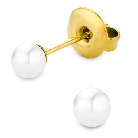 4 mm vanntette perle ørestikker i forgylt stål - OCEANA