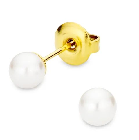 5 mm vanntette perle ørestikker i forgylt stål - OCEANA