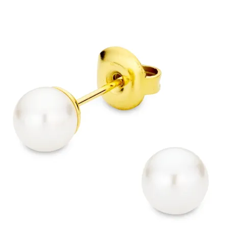 6 mm vanntette perle ørestikker i forgylt stål - OCEANA