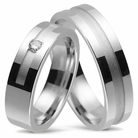 gifteringer i 14 karat hvitt gull 0,07 ct - par