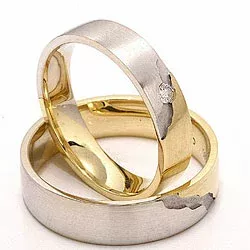 Matt Tofarget gifteringer i 14 karat gull og hvitt gull 0,035 ct - par