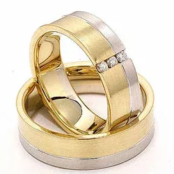 Tofarget Brede gifteringer i 14 karat gull og hvitt gull 3 x 0,03 ct - par