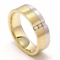 Matt Tofarget diamant giftering i 14 karat gull og hvitt gull 3 x 0,03 ct