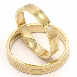 diamant gifteringer i 14 karat gull 0,018 ct - par