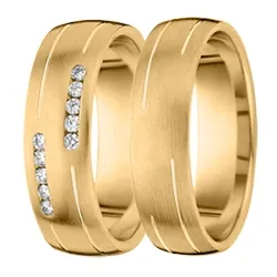 Matt briljant gifteringer i 14 karat gull 0,013 ct - par