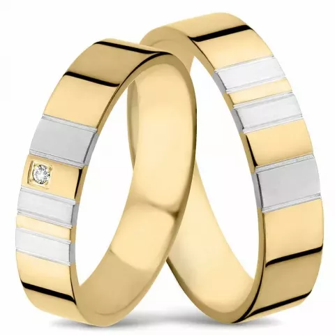 Tofarget gifteringer i 14 karat gull og hvitt gull 0,008 ct - par