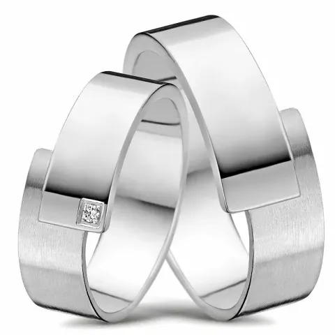 Spesiale gifteringer i 14 karat hvitt gull 0,013 ct - par