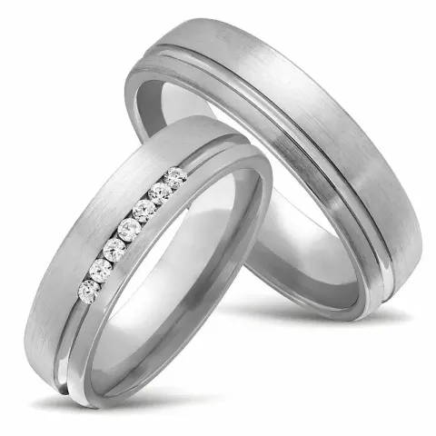 Elegant gifteringer i 14 karat hvitt gull 0,015 ct - par