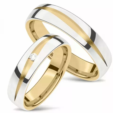 Tofarget gifteringer i 14 karat gull og hvitt gull 0,03 ct - par