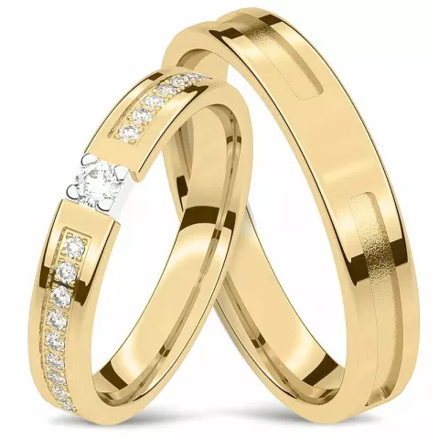 blanke  gifteringer i 14 karat gull og hvitt gull 0,06 ct og 0,008 ct - par