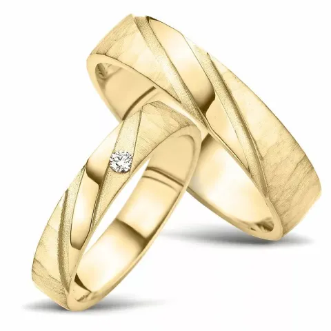 Hamret gifteringer i 14 karat gull 0,04 ct - par