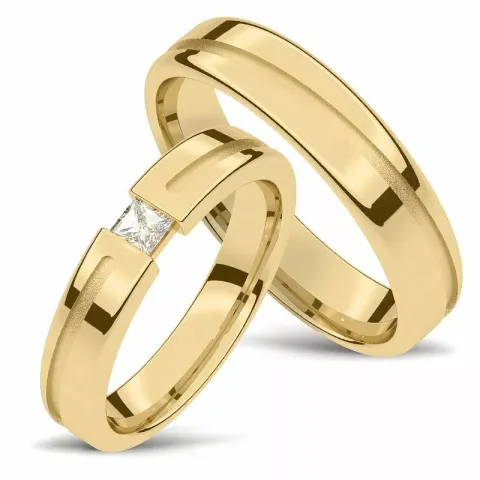 gifteringer i 14 karat gull 0,13 ct - par