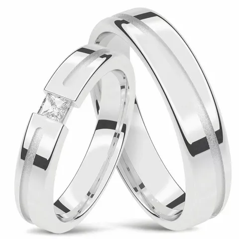 gifteringer i 14 karat hvitt gull 0,13 ct - par