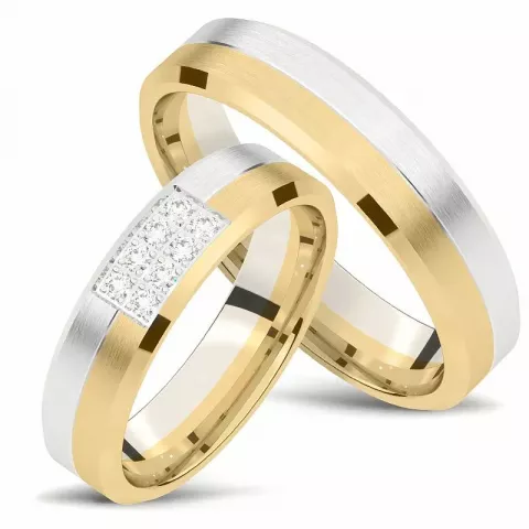 Tofarget gifteringer i 14 karat gull og hvitt gull 0,014 ct - par