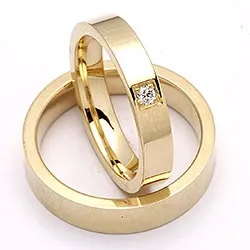 flate gifteringer i 14 karat gull 0,05 ct - par