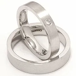 Gifteringer i 14 karat hvitt gull 0,05 ct - par