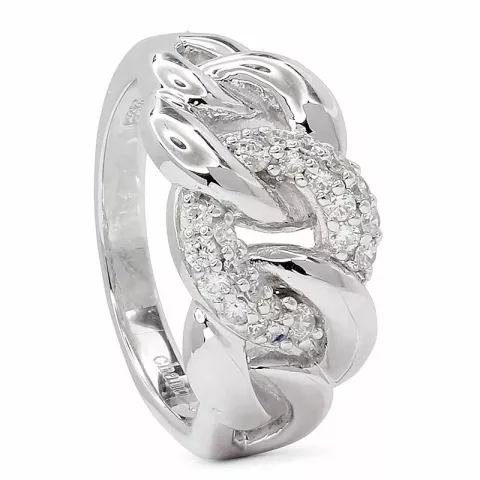 Elegant abstrakt zirkon ring i rodinert sølv