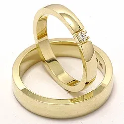 Gifteringer i 14 karat gull 1x0,05 ct - par