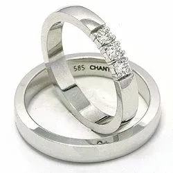 flate gifteringer i 14 karat hvitt gull 3 x 0,05 ct - par