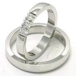 flate gifteringer i 14 karat hvitt gull 3 x 0,05 ct - par