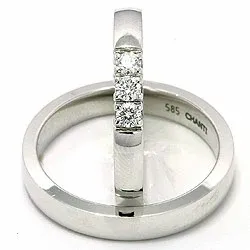 flate gifteringer i 14 karat hvitt gull 3 x 0,05 ct - par