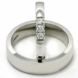 Gifteringer i 14 karat hvitt gull 3 x 0,05 ct - par