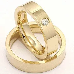 flate gifteringer i 14 karat gull 0,10 ct - par