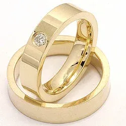 flate gifteringer i 14 karat gull 0,10 ct - par