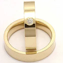 flate gifteringer i 14 karat gull 0,10 ct - par