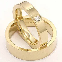 Blanke  flate diamant gifteringer i 14 karat gull 0,10 ct - par