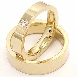 Blanke  flate diamant gifteringer i 14 karat gull 0,10 ct - par