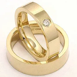 flate gifteringer i 14 karat gull 0,10 ct - par