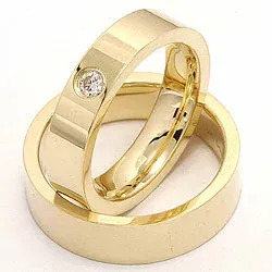 flate gifteringer i 14 karat gull 0,10 ct - par