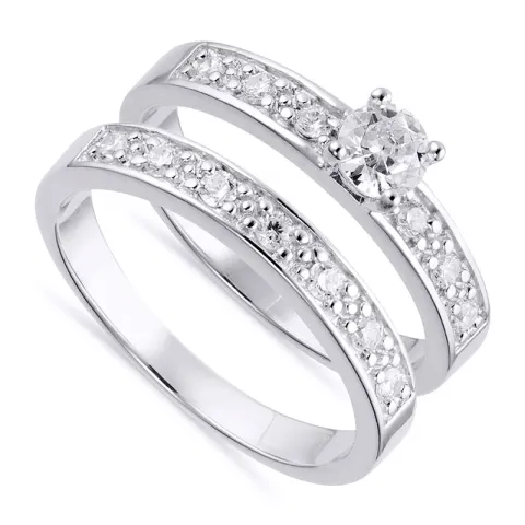 Bred hvit zirkon ring i sølv