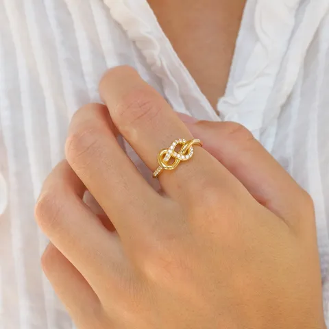 infinity zirkon ring i forgylt sølv