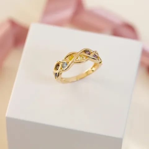 multifarget zirkon ring i forgylt sølv